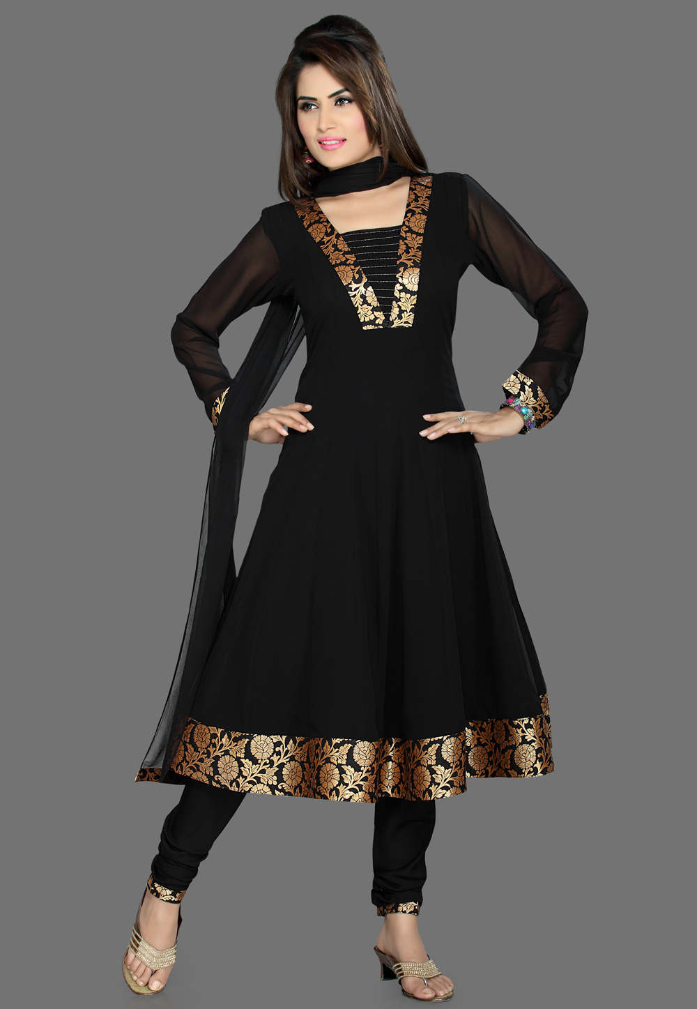 Buy Readymade Collection Black Churidar Suit With Resham Work Online -  LSTV01351 | Andaaz Fashion